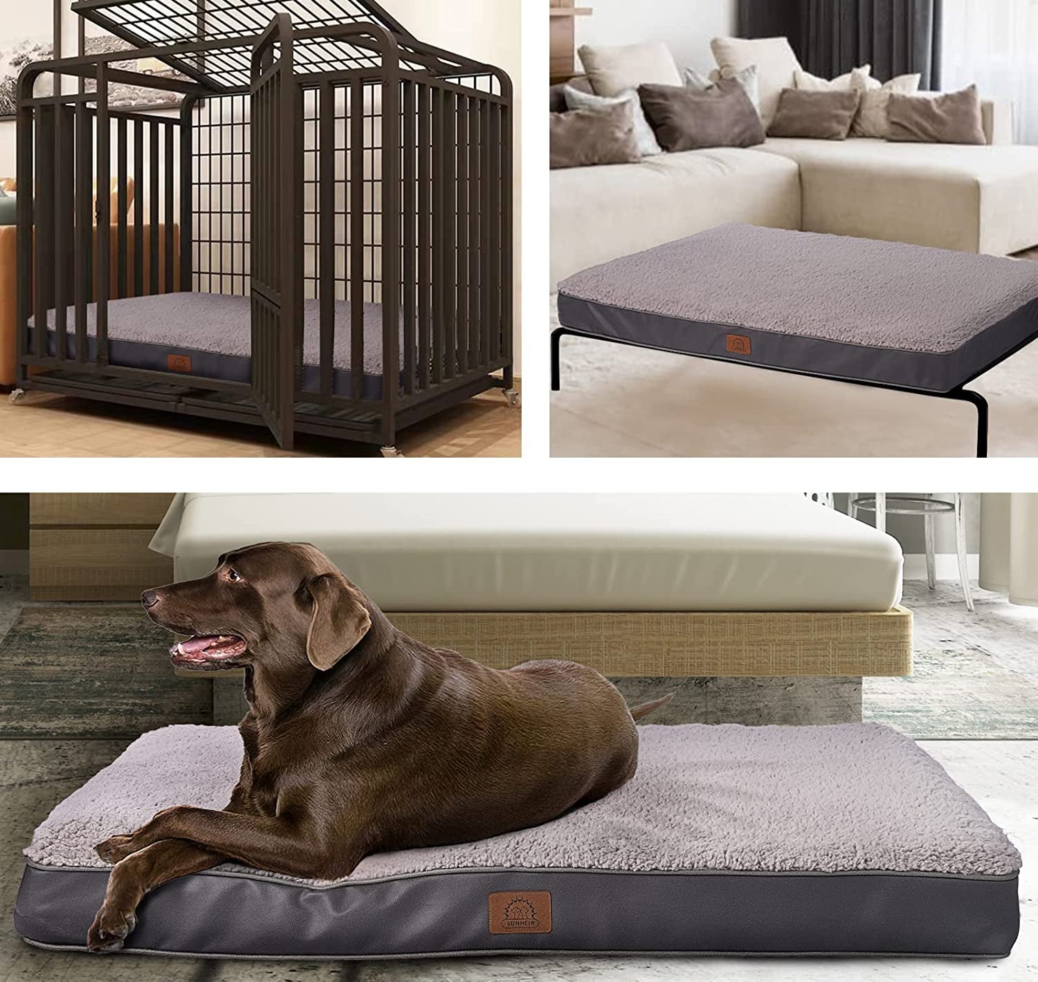 sunheir-orthopedic-dog-bed-for-large-dogs-big-waterproof-dog-crate-bed-with-removable-washable-cover-egg-crate-foam-support-anti-slip-bottom-deluxe-plush-pet-bed-mat-grey