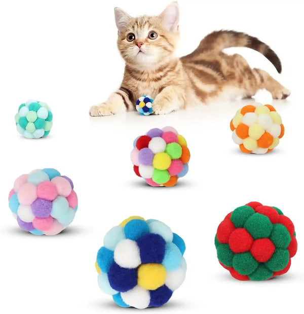 TUSATIY Cat Toy Balls with Bell 3PCS, Colorful Soft Fuzzy Balls Built-In Bell for Cats, Interactive Playing Chewing Toys for Indoor Cats and Kittens7