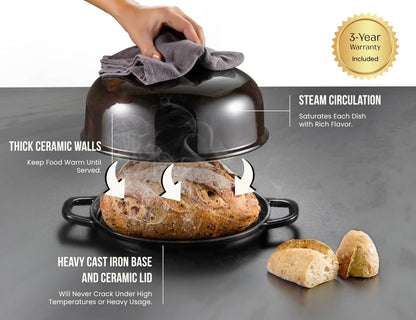 Bread Oven, with Lid and Handles, Enameled Cast Iron Pan and Ceramic Lid, for Baking, Cooking, Roasting and More (Black)2