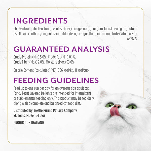 Purina Fancy Feast Layered Delights Chicken Mousse Topped with Flaked Skipjack Tuna Gourmet Wet Cat Treats - 1.96 Oz. (Pack of 8)5