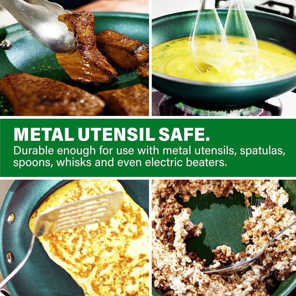 10 Inch Non Stick Frying Pan Skillet Granite Coated Egg & Omelette Pan, Non Toxic PFOA Free, Metal Utensil Safe, Aluminum, Oven Safe to 500°F, Dishwasher Friendly, Emerald Green6