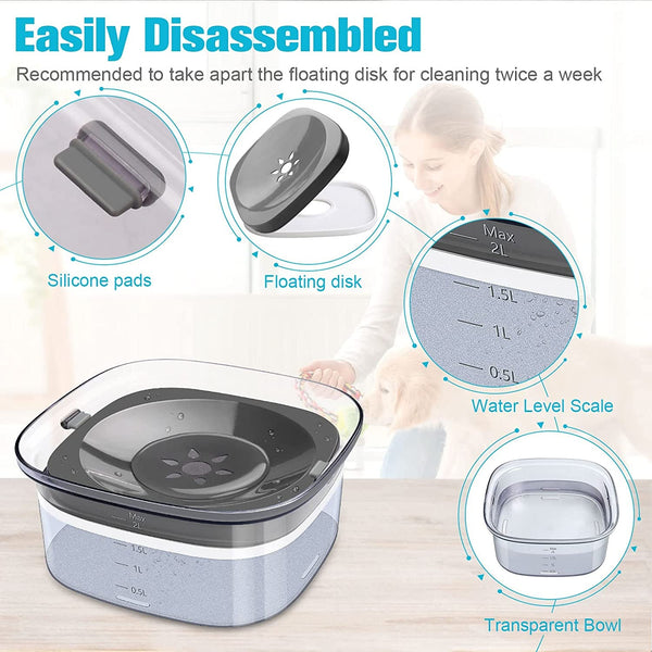 UPSKY 70Oz Dog Water Bowl 2L No Spill Dog Bowls Large Capacity Spill Proof Slow Water Feeder, No Splash Pet Water Dispenser Vehicle Carried Travel Slow Drinking Bowl for Messy Drinkers3