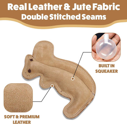 SPOT Dura-Fused Leather Squirrel Dog Toy – Real Leather & Jute Fabric, Double-Stitched & Durable, Soft Stuffed Squeaky Interactive Chew Toy for Moderate Chewers, Small & Medium Dogs, 8In4