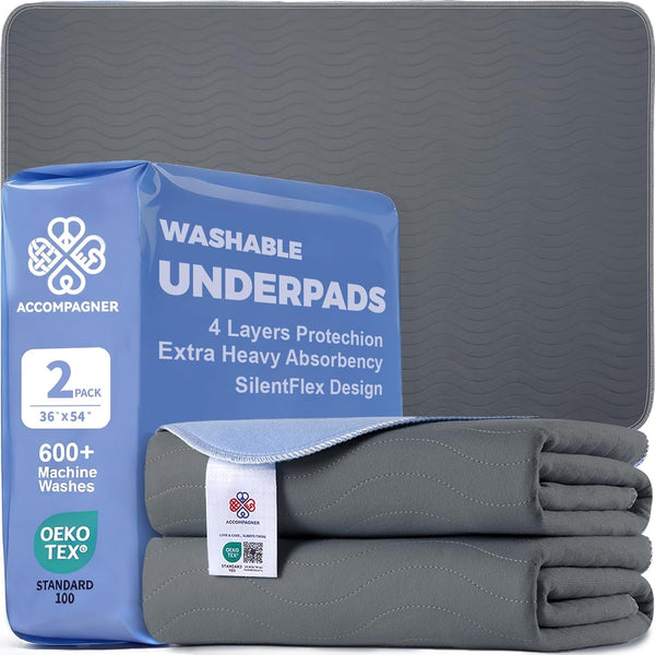 Accompagner Incontinence Bed Pads Washable Waterproof, Ultra-Absorbent Reusable Underpads for Diaper Changing, Nursing, Bedridden, Adults, Seniors, Kids and Dogs (Blue, 24"X24"(Pack of 6))23