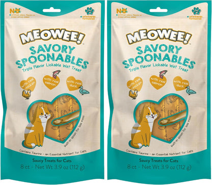 MEOWEE! Savory Spoonables Variety Pack, 12 Count Tube, Triple Flavor Squeezable Lickable Wet Treats for Cats with Built-In Spoon for Less Mess22