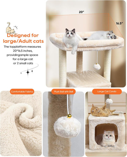 SYANDLVY 27" Cat Tree for Indoor Cats, Activity Tower with Scratching Posts | Modern Kitten Condo with Plush Perch & Hanging Ball for Play, Beige4