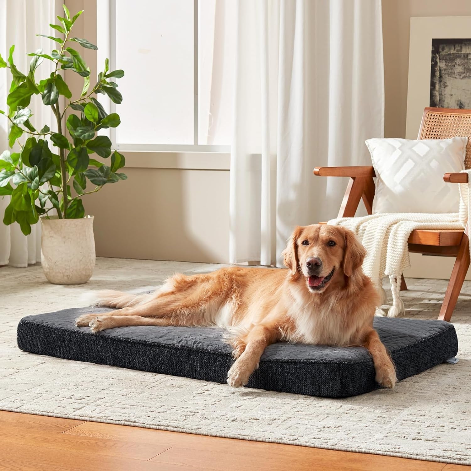joejoy-orthopedic-xl-dog-bed-for-large-dogs-waterproof-dog-bed-for-crate-with-washable-removable-cover-extra-thick-egg-crate-memory-foam-pet-beds-grey-41x27