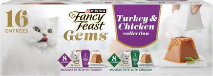 Purina Fancy Feast Gems Pate Mousse with Turkey and with Chicken Wet Cat Food Variety Pack - 4 Oz. (Pack of 16)1