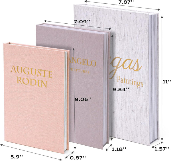 3 Pack Linen Decorative Books for Home Decor Coffee Table Book Boxes | Modern Linen, Ivory, Pink Tones with Hollow Design Chic Storage Box Keepsakes in 3 Sizes for Gifts, Shelves, Living Rooms2