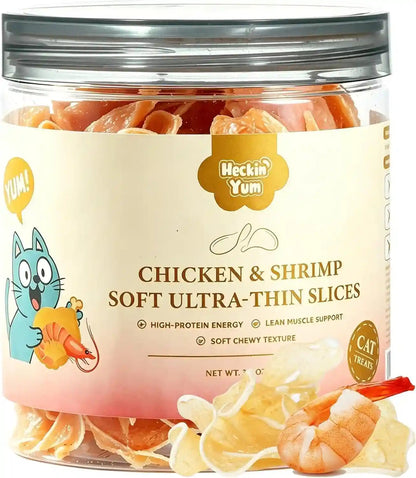 Soft Chicken & Shrimp Cat Treats Thin Slices Easy Chew 3.2 Oz | Thin Soft Slices for Kittens, Adults and Senior Cats; Easy-Chew Texture for Daily Rewarding1