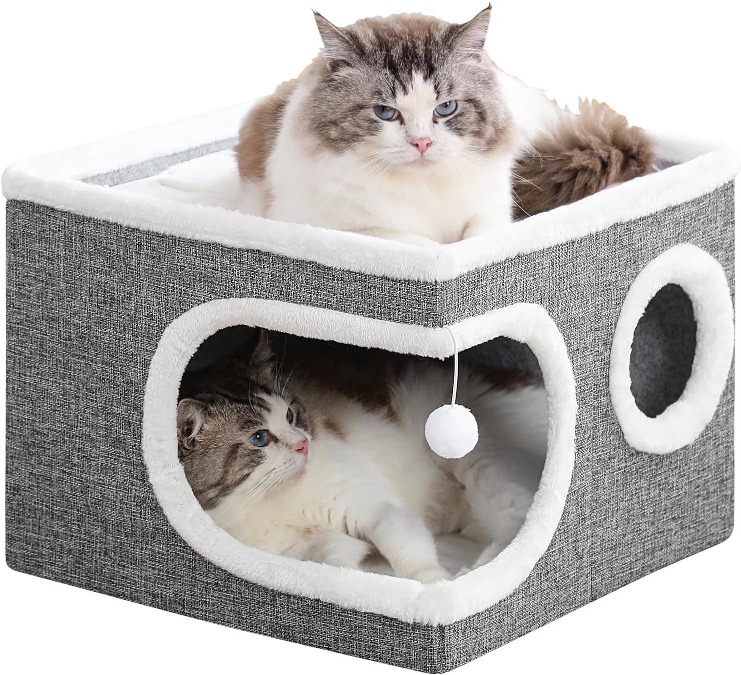 cat-houses-for-indoor-cats-large-covered-cat-cave-beds-furniture-with-scratch-pad-and-fluffy-ball-foldable-cat-hideaway-for-kitten-16x16x13-inches-grey