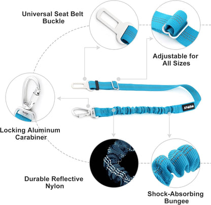 Dog Seat Belt for Car, Car Harness with Locking Aluminum Hook | Adjustable Reflective Nylon Seatbelt with Elastic Bungee, Travel Safety Restraint, for Small Medium Large Dogs, Light Blue9