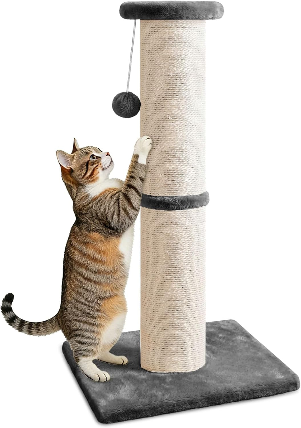 pawscrat-32-inch-tall-cat-scratching-post-5-5-inch-diameter-sisal-beige-natural-sisal-scratching-surface-with-a-dangling-ball-for-indoor-cats-scratch-resistant-durable-and-protect-your-furniture
