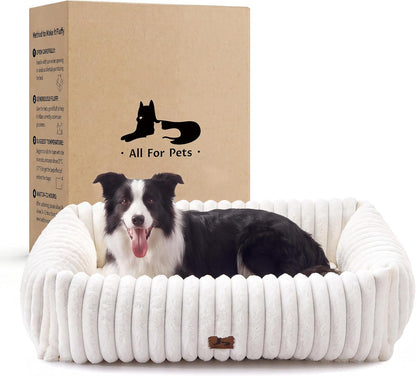 Cute Dog Bed for Small Dogs & Cats,Washable Fluffy Cat Beds for Indoor Cats, Rectangle Orthopedic Memory Foam Puppy Beds with Anti-Slip Bottom, 20 X19 X 7 Inches, Cream(20X19X6Inchs)23