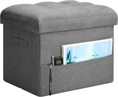 Storage Ottoman with Extra Thick Foam Padded Seat, Foldable Foot Rest Stool with Linen Fabric, 43L Ottoman with Storage Bench for Bedroom Living Room, Holds up to 300Lbs, 17X13X13In, Dark Gray1