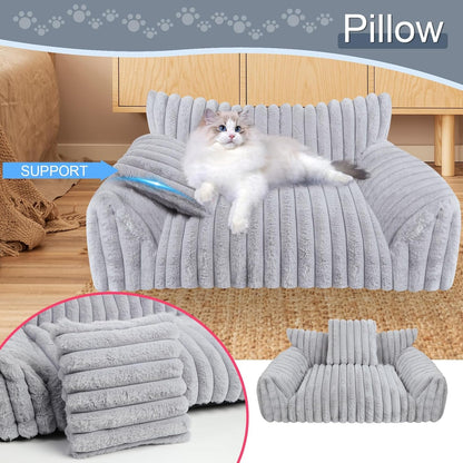 Cute Cat Couch Bed for Indoor Cats, Dog Beds for Small Dogs Couch, S, Grey | Dog Couch Bed with Removable Washable Cover,Cute Fluffy Pet Sofa Cat Couch Bed,Washable Dog Bed Medium Large Size Dog2
