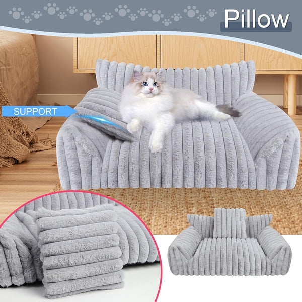 Cute Cat Couch Bed for Indoor Cats, Dog Beds for Small Dogs Couch, S, Grey | Dog Couch Bed with Removable Washable Cover,Cute Fluffy Pet Sofa Cat Couch Bed,Washable Dog Bed Medium Large Size Dog2