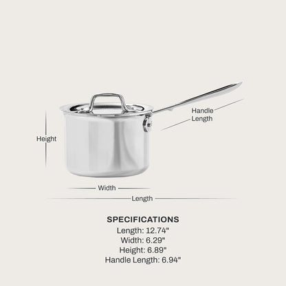 All-Clad D3 Stainless Steel 2 Qt Saucepan with Lid, Made in the USA | the Original Bonded Professional Cookware, Essential Sauce Pan, Induction Compatible, Oven Safe up to 600F3