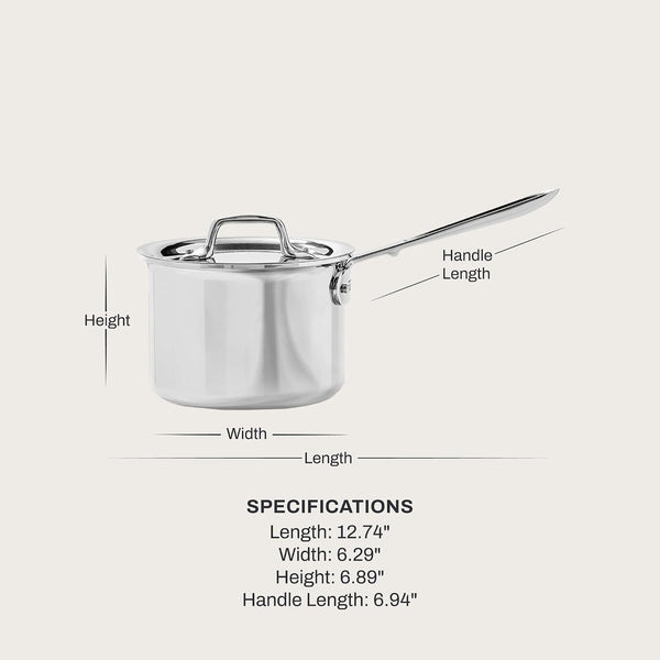 All-Clad D3 Stainless Steel 2 Qt Saucepan with Lid, Made in the USA | the Original Bonded Professional Cookware, Essential Sauce Pan, Induction Compatible, Oven Safe up to 600F3