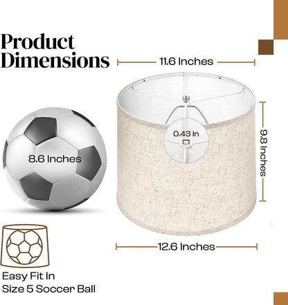 Lamp Shades Set of 2 – 𝟏𝟏.𝟔” 𝐓𝐨𝐩 𝐱 𝟏𝟐.𝟔” 𝐁𝐨𝐭𝐭𝐨𝐦 𝐱 𝟗.𝟖” 𝐇𝐢𝐠𝐡 Fits Harp-Style Bedside & Floor Lamp Shades – 𝐃𝐫𝐮𝐦 𝐒𝐡𝐚𝐩𝐞 Easy Assembly (Ships Rolled Flat) (Beige, Medium)5