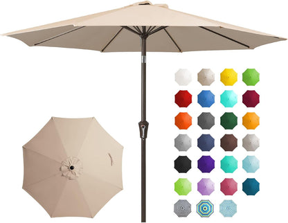 9FT Outdoor Patio Umbrella, Market Umbrella, Beige | Outdoor Table Umbrellas with 8 Sturdy, Tilt & Crank UV Protection Waterproof for Garden, Deck, Backyard, Pool1