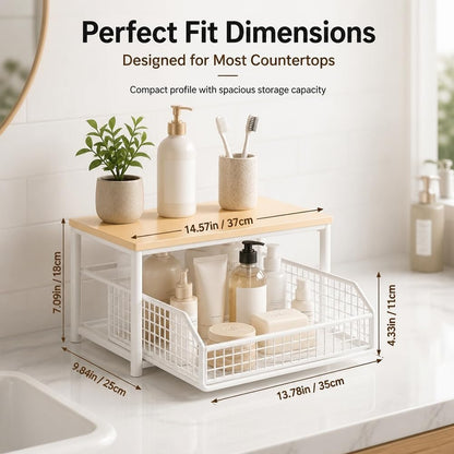 Kitchen Countertop Organizer with Drawers,Microwave Oven Rack，Natural Wood | Microwave Storage Rack with Pull-Out Drawer Basket,Space-Saving Counter Shelf Rack for Kitchen,No Installation Required2