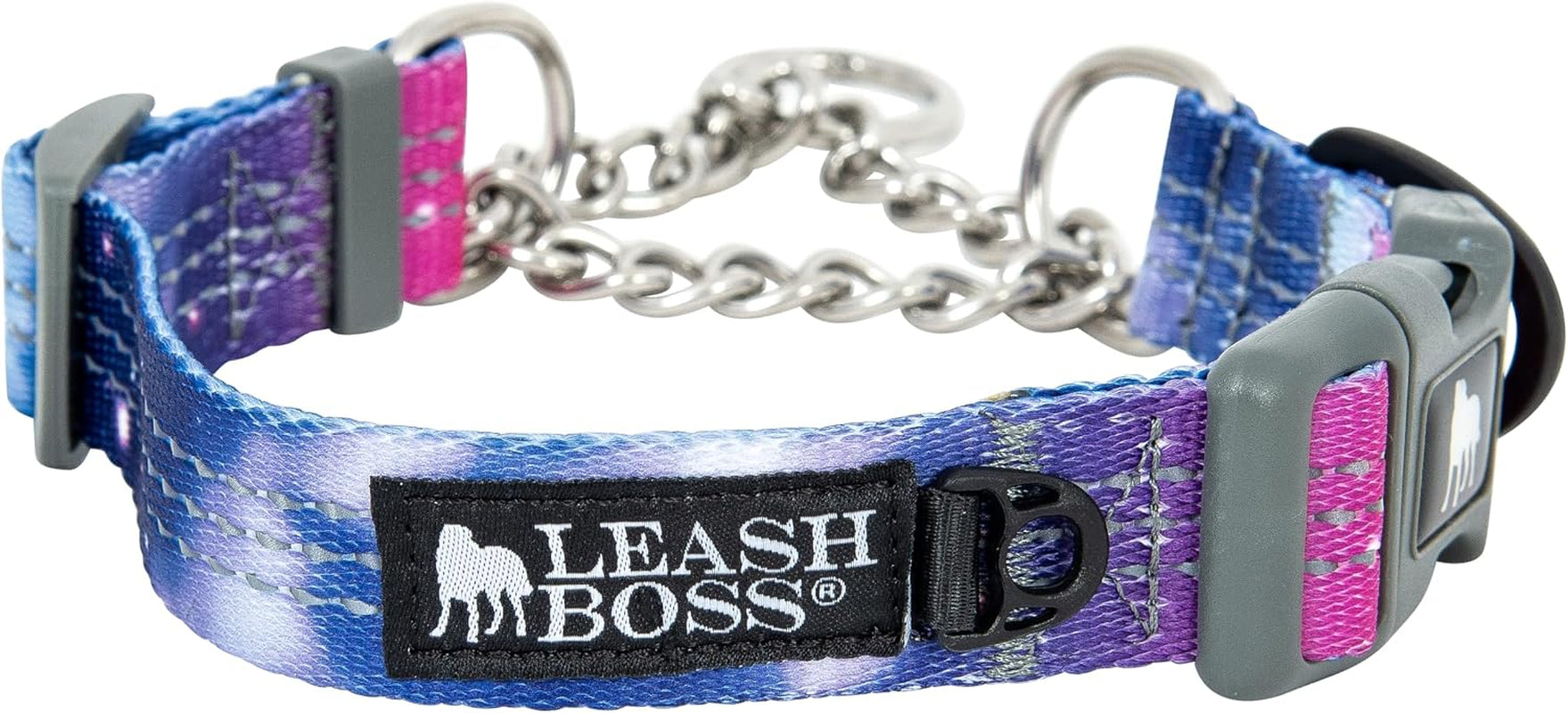 leash-boss-martingale-collar-for-dogs-steel-chain-reflective-nylon-dog-collar-for-large-dogs-medium-and-small-dogs-no-pull-pet-training-collar-small