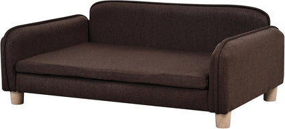 Big Sized Dog Bed -Wooden Frame Pet Sofa Couch, Washable Cushion Cat Couch, Linen Fabric Dog Sofa and Chair for Medium Pet Rest. (Brown)3