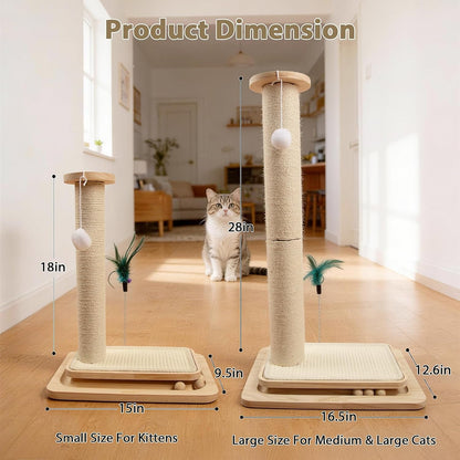 Cat Scratching Post with Sisal Mat and Wooden Base Indoor Scratcher | Stable Cat Scratch Furniture with Durable Sisal Post, Scratch Mat and Hanging Ball, Protects Furniture, Easy Assembly7