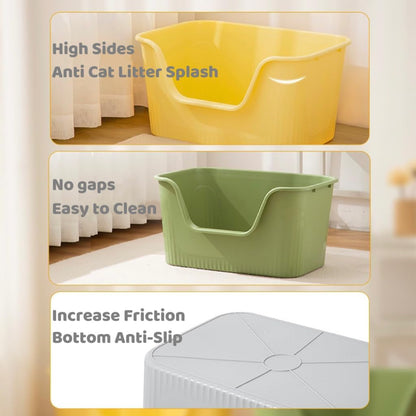 Extra Large Litter Box with High Sides 25.27" Lx17.83 Wx13.11 H,Anti-Splashing,Tool-Free Assembly,Multi Kitty Cat Litter Box,Jumbo (Yellow)6