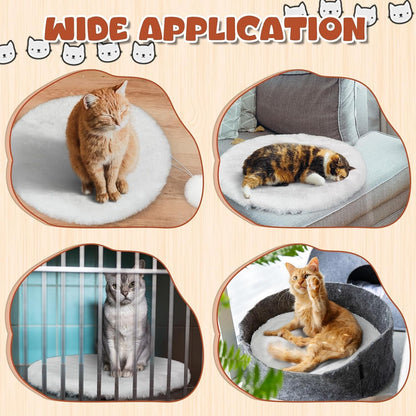 Abbylike 3 Pack 14" round Cat Dog Bed Cushion Pad Mat Faux Rabbit Fur Pet Sleeping Mat with Small Ball Warm Plush anti Slip Washable Cat Tree Tower Replacement Cushion Pad for Carrier Crate, White5