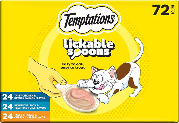 Temptations Lickable Spoons Wet Cat Treats, Variety Pack, 24 Count | Two Irresistible Flavors per Spoon, Mess-Free Creamy Puree, Hand-Feed for Bonding, Use as Treat or Food Topper, Adult Cats17