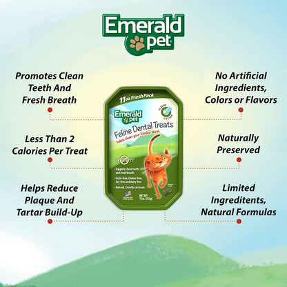 Emerald Pet Grain-Free Cat Dental Treats with Catnip – Crunchy Natural Dental Treats for Cats to Clean Teeth, Freshen Breath, and Reduce Plaque & Tartar – 11 Oz Tub2