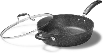 the Rock 12" Jumbo Cooker with Lid, Non-Stick, Oven Safe | Perfect for Family-Size Meals. Stir-Fry and More. Rock.Tec Non-Stick. Forged Aluminum. Glass Lid. Never Warps.1