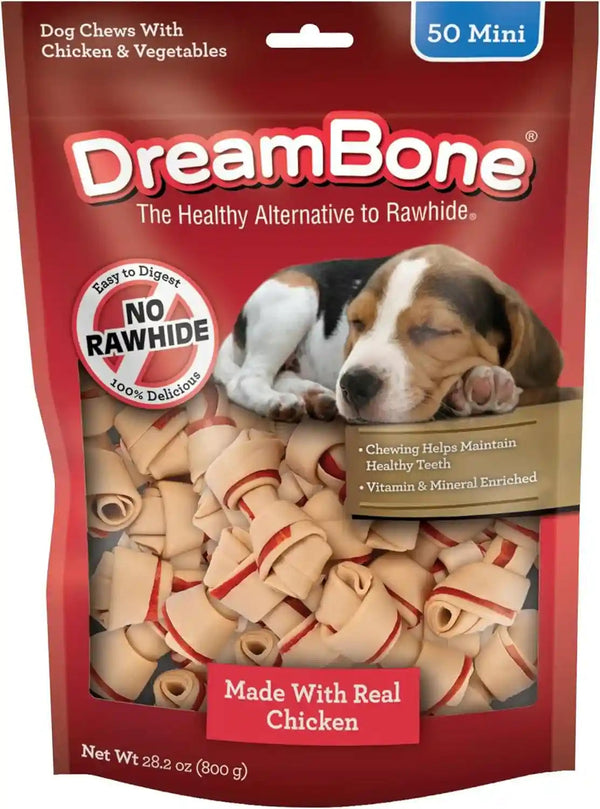 Dreambone Chicken Mini Bone Dog Treats, Daily Rawhide-Free Chew, Digests Safely and Completely, with Real Protein, Chicken and Veggies, 50 Count1
