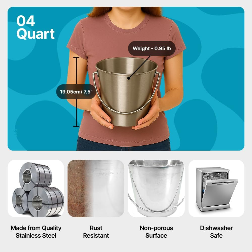 1-gallon-heavy-duty-stainless-steel-bucket-rust-resistant-metal-bucket-for-feeding-watering-pets-livestock-cleaning-perfect-for-crates-kennels-cages-hang-on-fences-4-quart