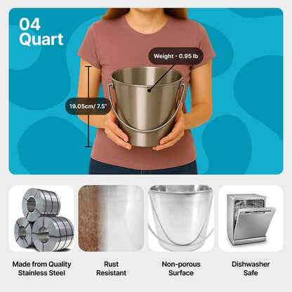 1 Gallon Heavy Duty Stainless Steel Bucket - Rust-Resistant Metal Bucket for Feeding & Watering Pets, Livestock & Cleaning - Perfect for Crates, Kennels, Cages & Hang on Fences - 4 Quart5