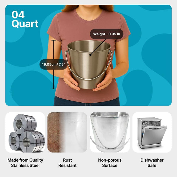 1 Gallon Heavy Duty Stainless Steel Bucket - Rust-Resistant Metal Bucket for Feeding & Watering Pets, Livestock & Cleaning - Perfect for Crates, Kennels, Cages & Hang on Fences - 4 Quart5
