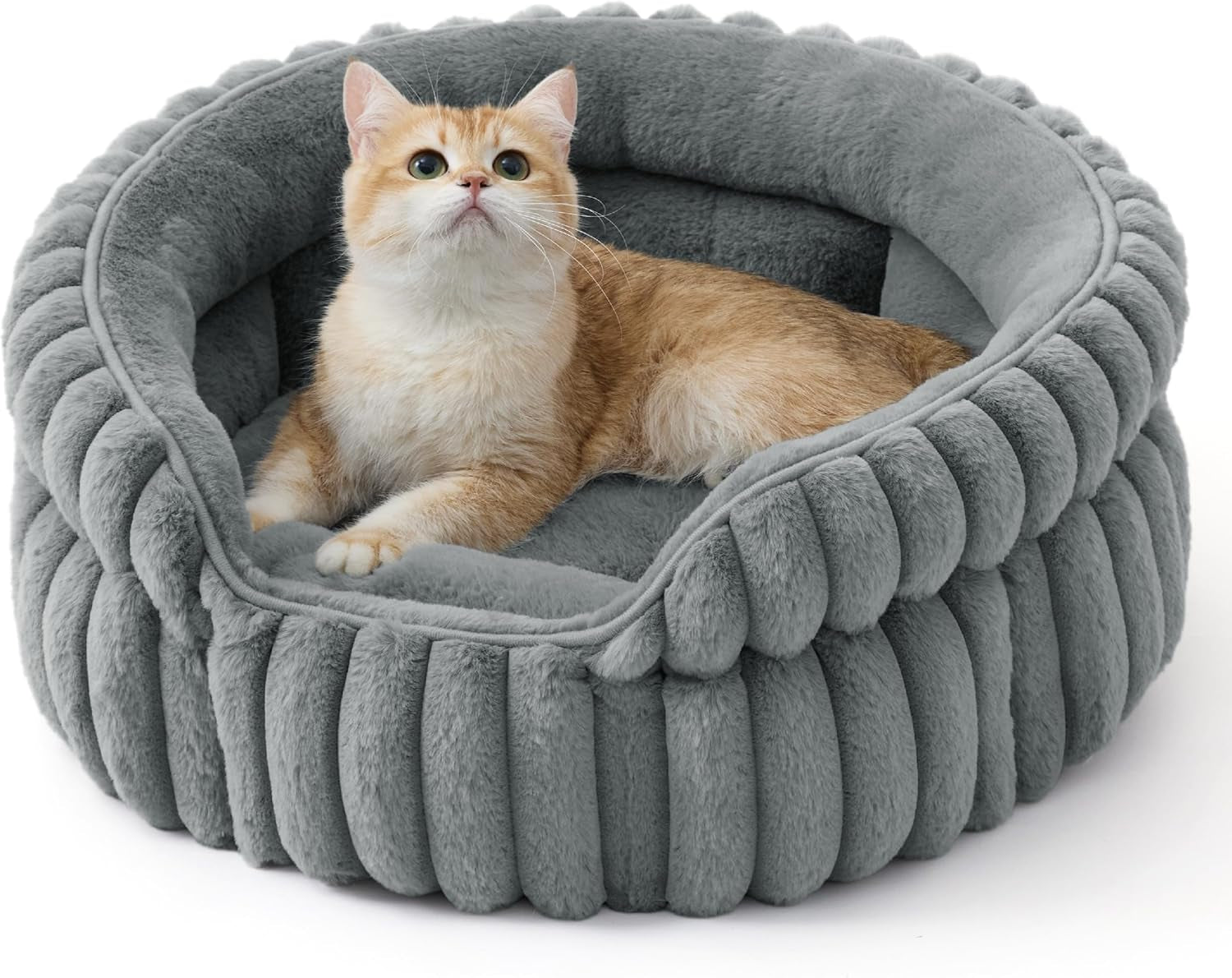 bedsure-comfyfleece™-washable-cute-large-cat-bed-soft-round-puppy-bed-23in-cozy-fluffy-plush-small-dog-bed-donut-corduroy-cuddler-pet-beds-for-indoor-big-cats-anti-slip-bottom-up-to-20-lbs-cream