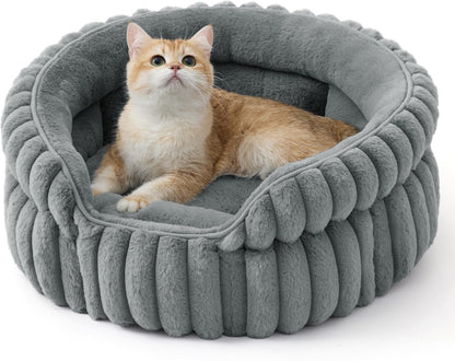 Bedsure Comfyfleece™ Washable Cute Large Cat Bed,Soft round Puppy Bed,23In | Cozy Fluffy Plush Small Dog Bed,Donut Corduroy Cuddler Pet Beds for Indoor Big Cats,Anti-Slip Bottom,Up to 20 Lbs,Cream11