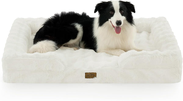 COZY KISS Orthopedic Dog Bed for Extra Large Dog 44X32 Inch, XL Faux Fur Pet Sofa, Bolster Foam Bed with Sides, Non-Slip and Egg-Crate Big Dog Couch Bed with Washable Removable Cover, Beige1