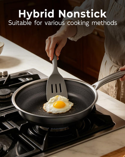 10 Inch Nonstick Frying Pan with Lid, Honeycomb Hybrid Stainless Steel Skillet, Tri-Ply Induction Compatible, Non Toxic Frying Pan, Oven Safe, Dishwasher Safe, Silver6
