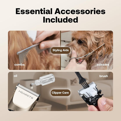 HEAPETS Dog Grooming Clippers, Low Noise, Electric Quiet, Adjustable Clipper Comb, Rechargeable Cordless Dog Hair Clippers for Dogs Cats Pets, Gold7