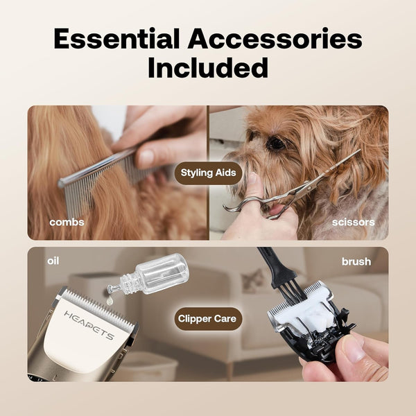 HEAPETS Dog Grooming Clippers, Low Noise, Electric Quiet, Adjustable Clipper Comb, Rechargeable Cordless Dog Hair Clippers for Dogs Cats Pets, Gold7
