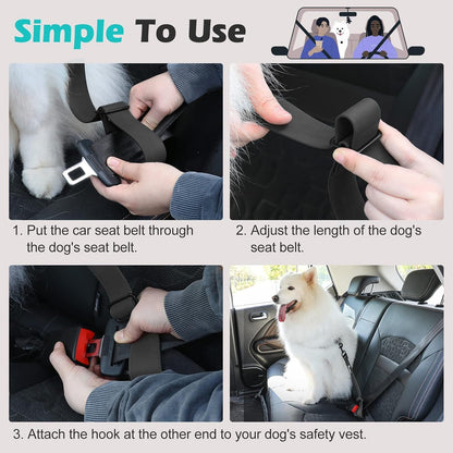 Pawaboo Dog Seat Belt for Car, with 360° Hook，20 In, Chew-Proof, Black | Adjustable Nylon & PVC Dog Car Safety Restraint, Dog Seat Belt Leashes for Cars, Universal Pet Safety Belts7