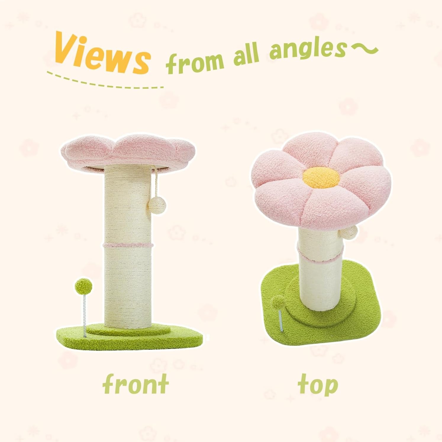 pequlti-flower-cat-scratching-post-super-thick-5-5in-sisal-post-pink-small-cat-kitten-scratcher-removable-flower-bed-sisal-spring-ball-enlarged-double-base-cute-pink-flower-cat-tree
