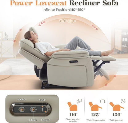 3 Seater Reclining Sofa with Drop down Table, Breathable Leather Electric Reclining Couch Wall Hugger Recliner with Cup Holder/Usb/Type C for Living Room Furniture(Gray, 3 Seater)3
