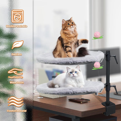 Double Cat Desk Bed, 360° Rotating & Adjustable Desk Mount with Soft Faux Fur & Breathable Mesh Accessories, Ergonomic Cat Perch for Remote Workers,Gamers, and Office Staff - Supports up to 44 Lbs6