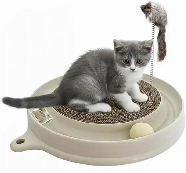 AUOON Cat Scratcher Toy with Ball Track for Indoor Cats and Kittens, Gray | 3 in 1 Interactive Cat Toy, Cat Scratch Pad with Cat Ball Toy and Cat Mouse Toy, for Chasing Exercise, Protect Furniture10