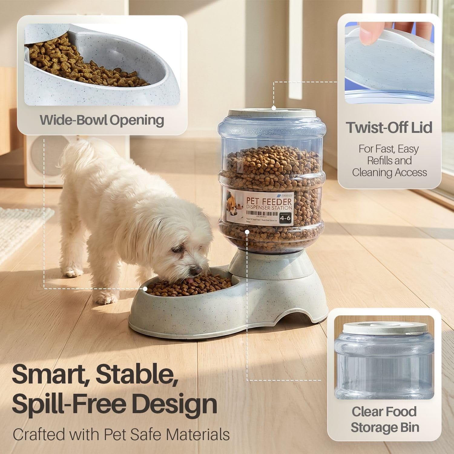 flexzion-gravity-pet-feeder-dog-and-cat-food-dispenser-1-gallon-capacity-self-replenishing-dry-food-station-with-non-skid-feet-and-a-carry-handle-holds-approximately-4-6-lb-of-kibble